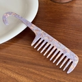 Peigne à dents larges en acétate marbre violet avec crochet pour coiffage antistatique - Violet Fleuri