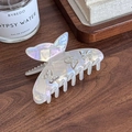 Pinza per capelli a farfalla bianco iridescente con accenti metallici e strass lucenti - Bianco Iridescente