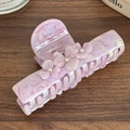 Pinza per capelli in acetato marmo rosa con fiori di strass per styling da donna - Viola Chiaro Grande