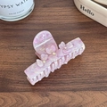 Pinza per capelli in acetato marmorizzato rosa con fiori e strass su legno - Viola Chiaro Piccolo