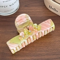 Pinza per capelli a fiore in acetato rosa e giallo con strass su base in legno - Giallo Rosa Grande