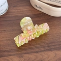 Pinza per capelli a fiori in acetato con venature rosa-gialle e strass scintillanti - Giallo Rosa Piccolo