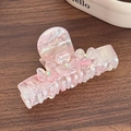 Pink marble acetate hair claw clip with floral rhinestone design for women - Light Pink Large