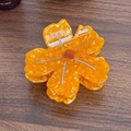 Vibrant orange acetate flower hair claw clip with marble texture for elegant high ponytail - Orange & Yellow