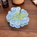 Pince à cheveux fleur en acétate bleu marbré avec strass pour queue de cheval - Bleu Cyan