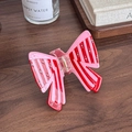 Pink and red striped butterfly hair claw with rhinestones in acetate finish - Pink-Red Stripes