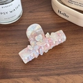 Pink and blue marbled acetate hair claw clip with three delicate floral diamond accents - Pink Blue Small