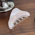 Elegant semi-circular shark hair clip with pearlescent shell texture and rhinestones - Pink-8.7cm