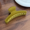 Olive green flocked hair claw clip with velvet texture on a rustic wooden surface - Lemon Yellow Semicircle