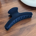 Navy blue flocked matte large claw clip with velvet texture on dark wooden surface - Blue Semi-circle