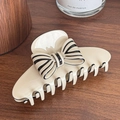French vintage beige bow hair claw clip with elegant black trim for women's hairstyle - Beige Black Claw Clip