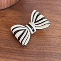 Vintage French black and white striped bow hair claw with elegant glossy enamel finish - Beige Black Duckbill Clip
