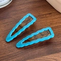 Two-piece wave-shaped BB hair clips in lake blue and brown acetate tortoise pattern - Clear Sky Blue