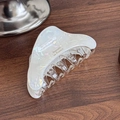 Elegant white pearlescent marble hair claw clip with laser glitter and curved design - Pearl White-8.7cm