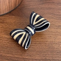 Vintage French hair claw clip with navy blue and cream white striped bow design - Blue Beige Duckbill Clip