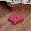 Cute red puppy hair clip with glossy enamel finish on a natural wood surface - Dog Style / Wine Red Dog