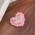 Pink heart-shaped hair clip with marble pattern and blue YLETAO text on wood background - Heart Shape / Pink Heart