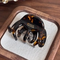 Tortoiseshell acetate shark hair claw clip with gold label handmade in France style - Tortoise