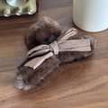 Eleganter dunkelbrauner Plüsch-Haarklammer-Clip mit Samtschleife für Herbst und Winter - Braun