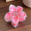 Pinza per capelli a fiore in marmo rosa e bianco con bordo dorato glitterato - Rosa