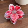 Pinza per capelli a fiore in marmo rosso e bianco con glitter argentati brillanti - Rosso