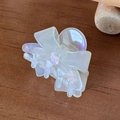 Sweet pearlescent white acetate bow hair claw clip for elegant half-up hairstyles - Iridescent White
