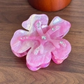 Blumen-Haarklammer aus rosa Acetat mit glitzernden Kristallen und Marmor-Effekt - Rot
