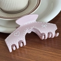 Pink graffiti trapezoid shark hair claw clip with white stitching and bow heart design - Pink Arch Shape