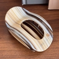 French vintage acetate hair claw clip with marble texture and golden metal logo detail - Beige Stripes