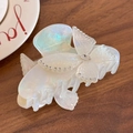 Iridescent butterfly hair claw clip with white rhinestones and acetic acid finish - Shark Clip-White