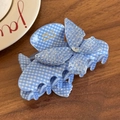 Molletta per capelli a farfalla vichy blu con strass e acetato fatto a mano - Molla Squalo-Quadri Blu