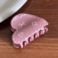 Pink heart-shaped hair claw clip with white bow and flower patterns for women - Rose Red Heart Shape