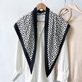 Elegant black and white geometric diamond print silk scarf paired with a white shirt - 87x130 / White Checkered