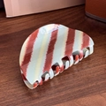 Grande molletta per capelli con motivo a righe classiche marroni e beige in acetato - Semicircolare a Righe Rosse