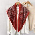 Dettaglio macro di un foulard di seta rosso con motivi geometrici su camicia bianca - Rosso