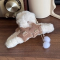 White faux fur shark hair clip with brown stars and pearl fringe tassels - Star / Off-white
