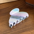 Large tortoiseshell hair claw clip in gradient purple and blue pearlescent finish - Small Half Round Blue Striped