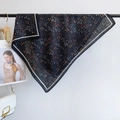 Floral print black silk scarf for women featuring red and tan patterns with white borders - Black