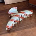Large tortoiseshell hair claw clip with red-brown and teal marbled striped pattern - Flat Clip Red Striped