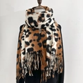 Elegante sciarpa leopardata effetto cashmere con frange, scaldacollo invernale chic - Stile Nappa Lunga / Marrone