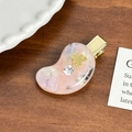 Pink marble texture resin hair clip with golden bear and sparkling rhinestone - Little Bear Rhinestone Hair Clip / Transparent Pink