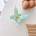 Farbverlauf hellgrün Schmetterling Haarklammer mit Marmortextur und goldener Feder - Schmetterling Verlauf Weiß Grün