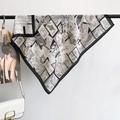 Vintage style black and white square silk scarf with stamp and floral prints on a rack - 68*68cm / Black