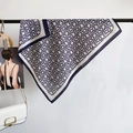 Navy and white geometric chain print linen scarf draped with a stylish handbag - 68*68cm / Navy Blue