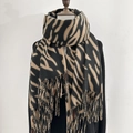 Bufanda larga de invierno con estampado de tigre caqui y flecos para mayor estilo - Amarillo claro