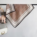 Bohemian paisley square silk scarf in brown and cream plaid with a black border design - Brown / 68x68cm
