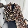 Winter leopard and zebra print scarf in beige and brown cashmere-like soft fabric - 60*180cm / Light Yellow