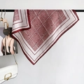 Bohemian paisley square silk scarf in red and white plaid pattern for women - Red / 68x68cm