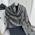 Dicker Kaschmir-Imitat Schal für Damen mit grau-beigem Wellenmuster für den Winter - 60x180+20 / Beige Geometrisches Muster (P137-Beige)