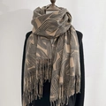 Dicker Herbst Winter Kaschmir-Schal in Khaki mit grauen geometrischen Mustern und Fransen - 60x180+20 / Kaffee Geometrisches Muster (P137-Coffee)